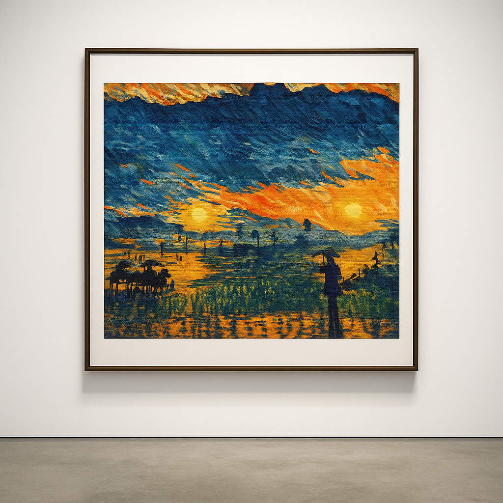 “Evening Glow by the Lake” Cross Stitch Pattern | Impressionist Landscape Embroidery PDF |  Design size: 280 × 250 stitches | Full DMC color key with stitch counts