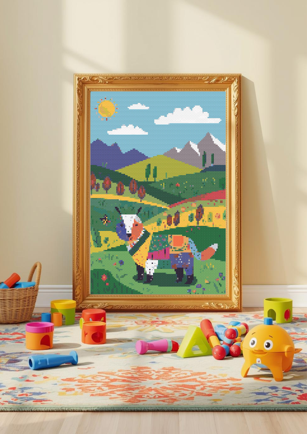 Brave Patchwork Pup | Cross-Stitch Pattern PDF | Cute Nursery Animal Embroidery | Patchwork Pals Series | 120×160 Stitches | DMC & Anchor Floss Key