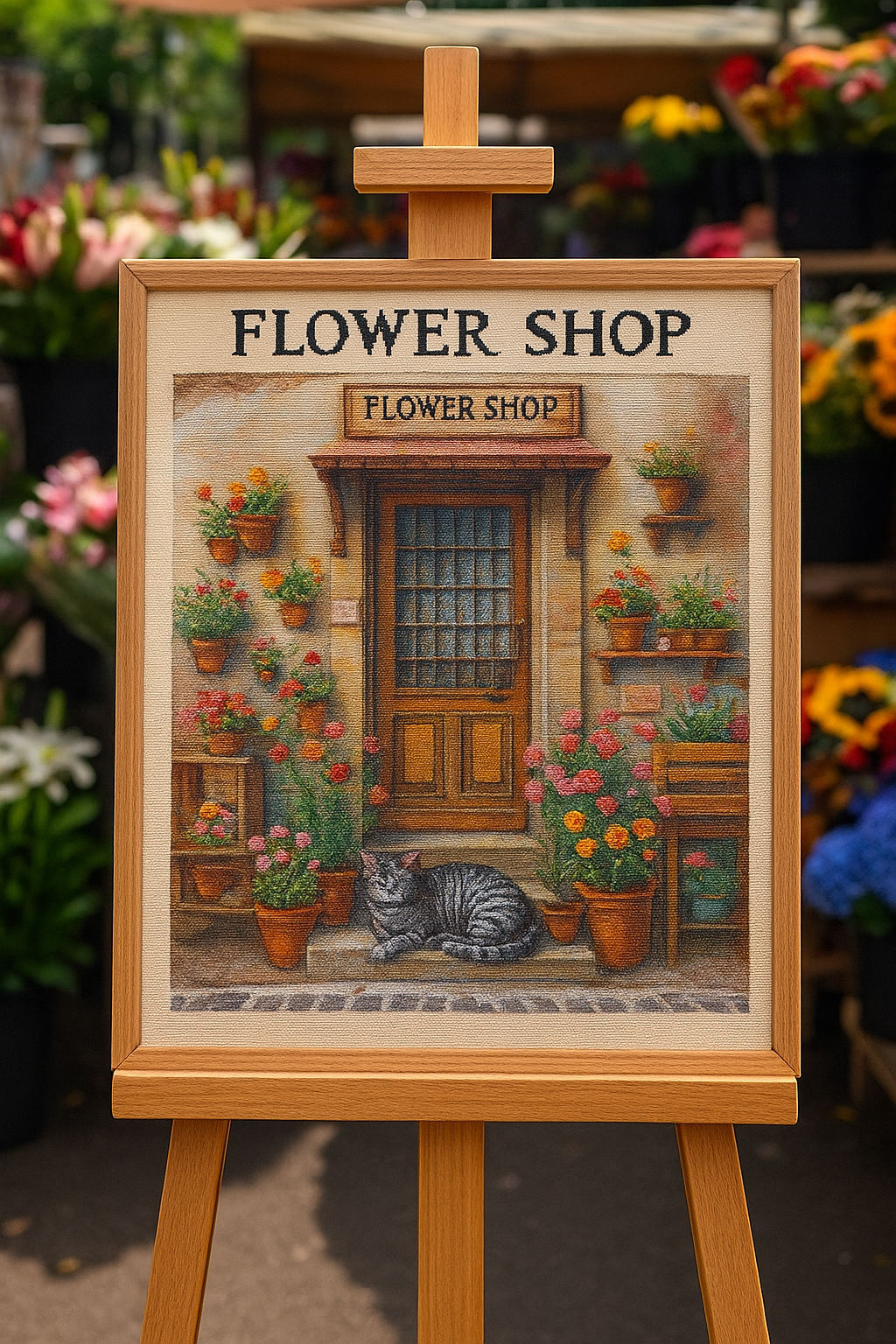 “The Cat at the Flower Shop” Cross Stitch Pattern (PDF) Bring cozy charm and vintage warmth to your stitching collection.