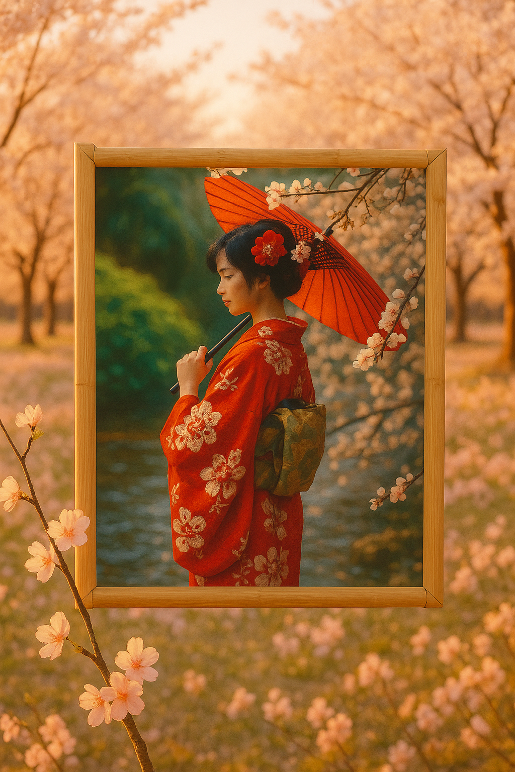 Spring Elegance of Japan – Cross Stitch Pattern PDF | Geisha Kimono Embroidery Design | Japanese Cherry Blossom Scene | Instant Digital Download