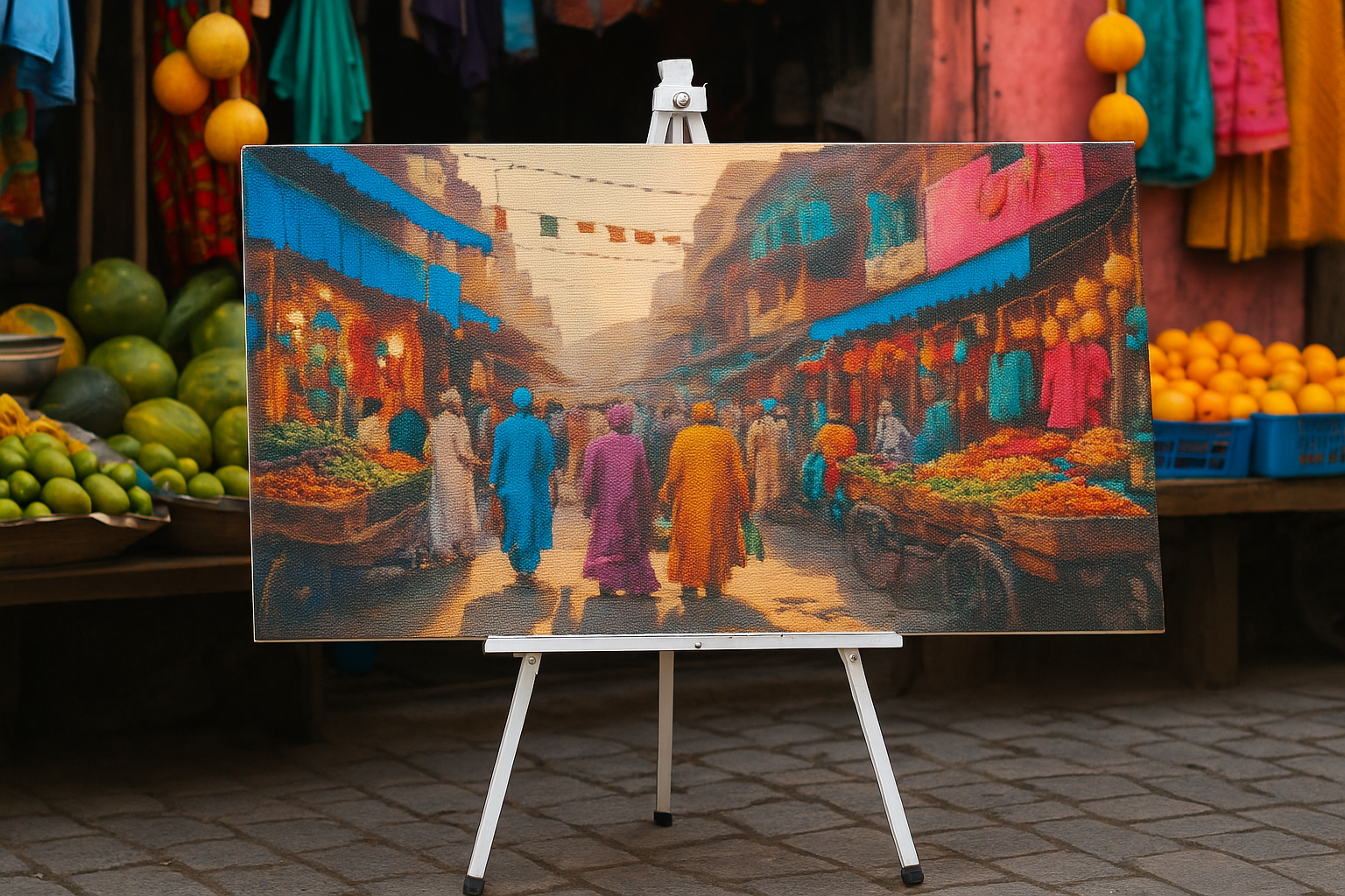 Vibrant Indian Market Cross Stitch Pattern PDF | Colorful Street Bazaar Embroidery Design | Exotic Cultural Scene Needlepoint | Indian Wall Art DIY