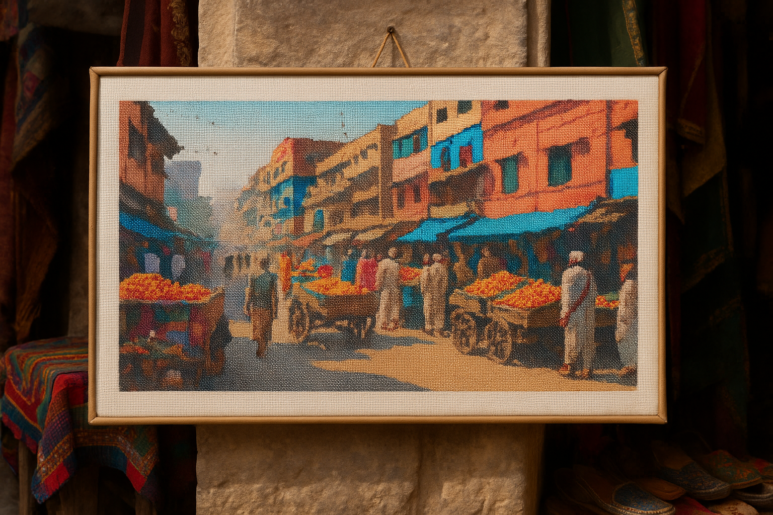 Colorful Cairo Bazaar Cross Stitch Pattern PDF | Egyptian Street Market Embroidery Design | Full Counted Cross Stitch Chart | Travel Wall Art |