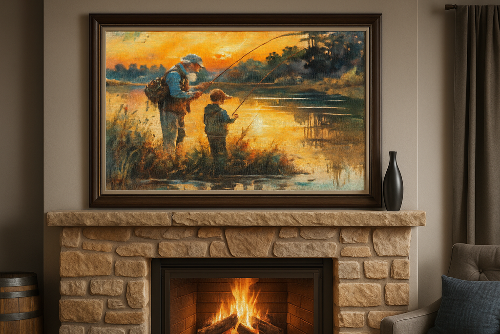 Grandfather & Grandson Fishing Cross Stitch Pattern | Sunset Lake | Rustic Cabin Decor | Gift for Dad or Grandpa | PDF Instant Download