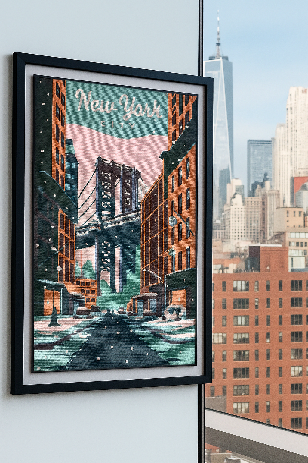 New York City Cross Stitch Pattern PDF | Winter Brooklyn Bridge Embroidery Design | Modern Cityscape Needlepoint | Urban Skyline Cross Stitch | NYC Winter Stitch Art | Instant Download