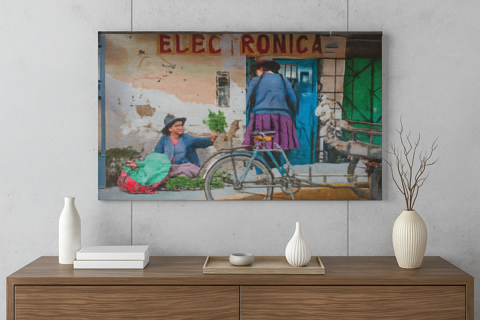 Roots of the Andes Cross Stitch Pattern | Andean Market Scene PDF | Cultural Street Life Embroidery Chart | Modern Folk Art Needlework Design (300x200 Stitches)