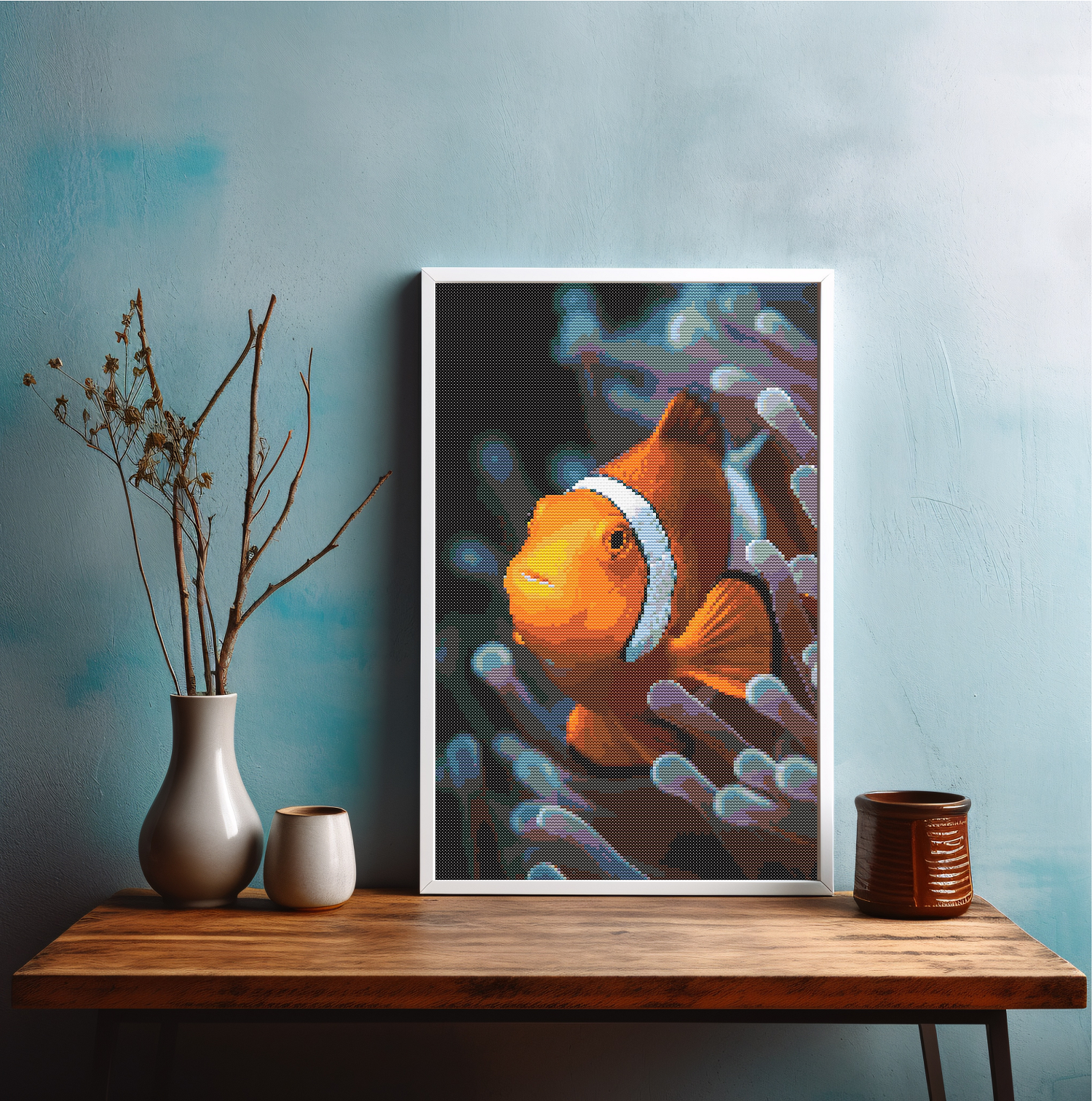 Grace of the Clownfish | Cross-Stitch Pattern (PDF) | Vibrant Coral Reef Scene (144 x 200 Stitches) | with DMC & Anchor Floss Key