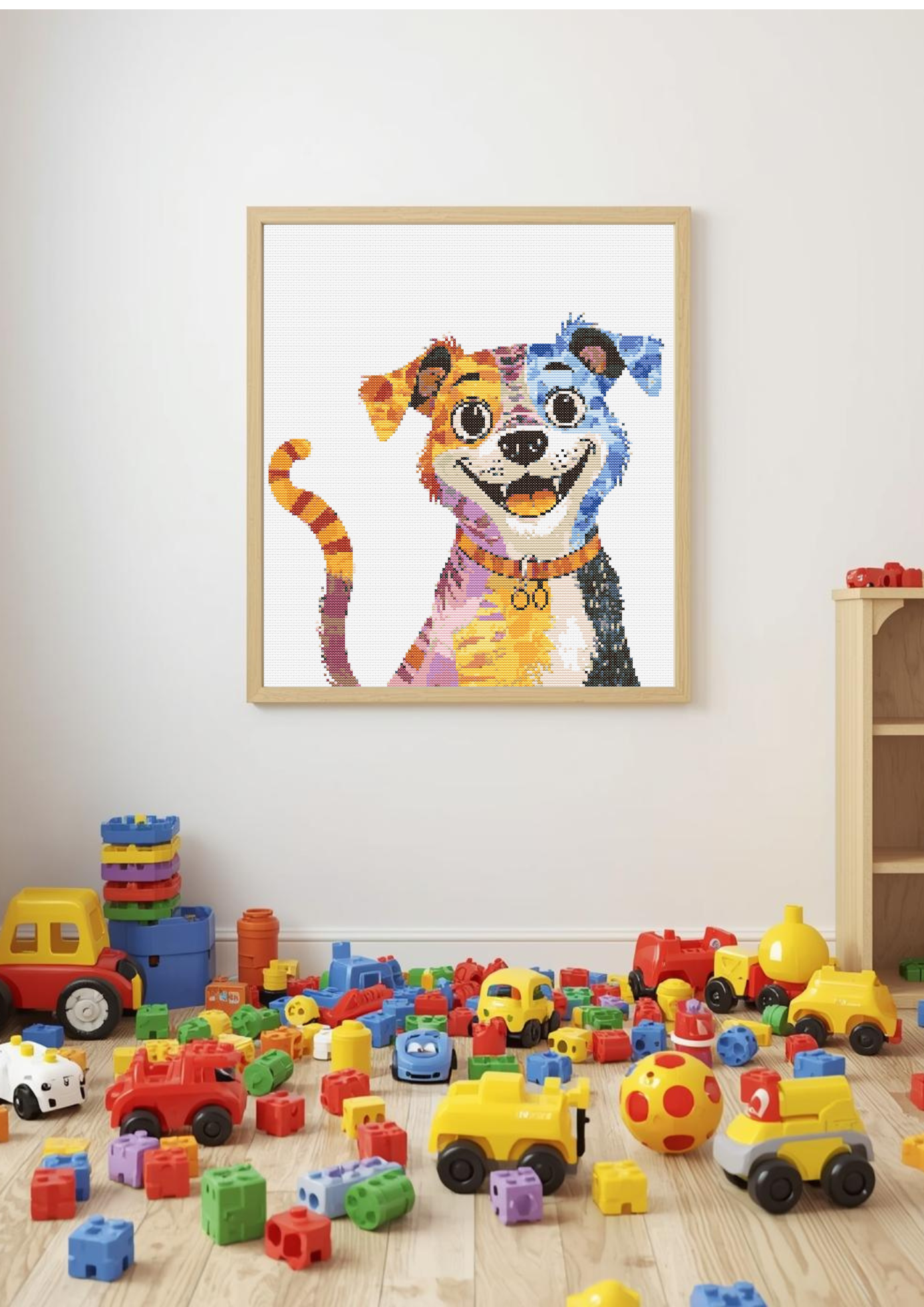 Colorjoy Puppy | Cross-Stitch Pattern PDF | 1/2 Whimsy Paws Pair| Pet Embroidery for Kids' Spaces | 175×175 Stitches | DMC & Anchor Floss Key