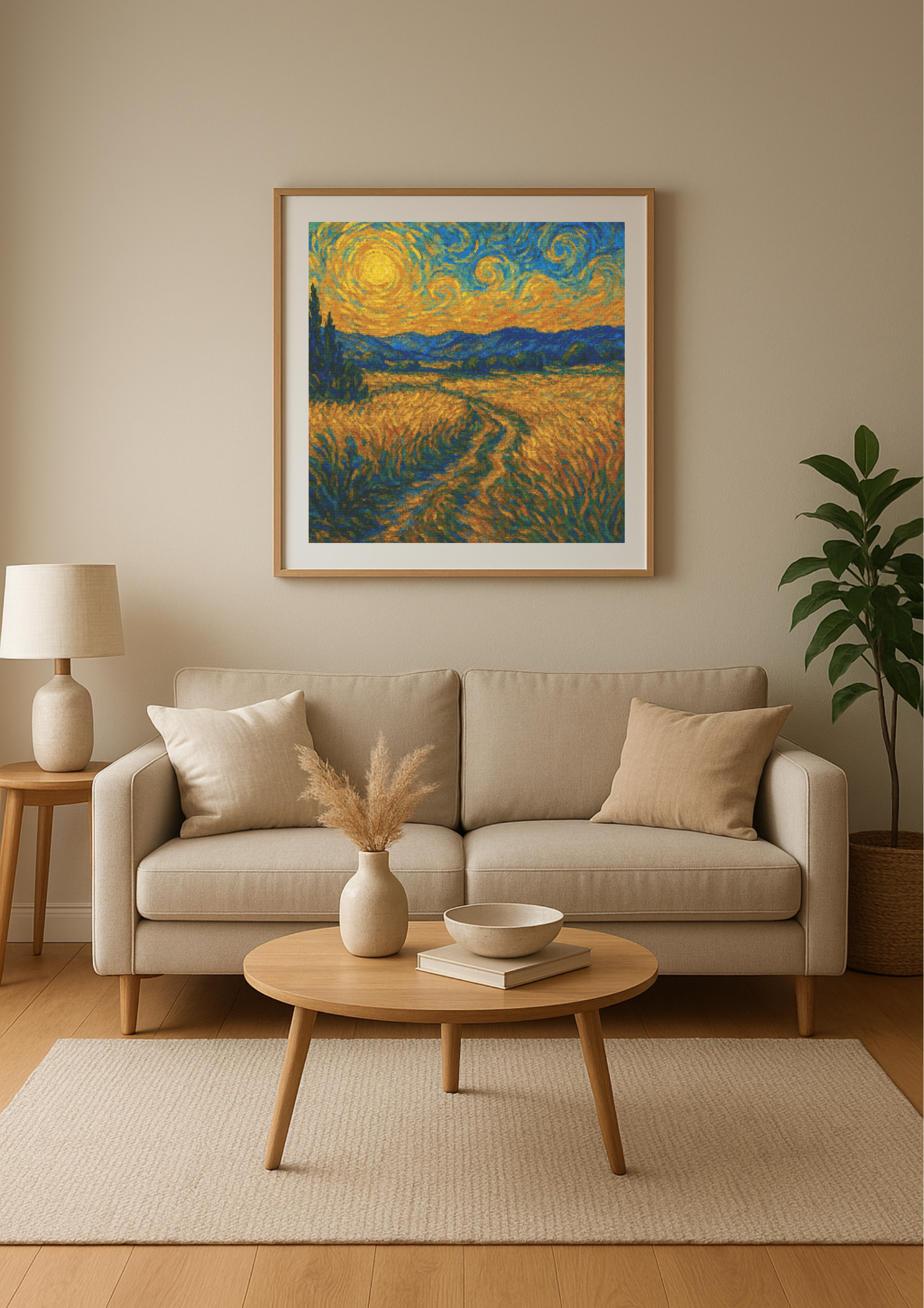 Golden Whirlwinds | Cross-Stitch Pattern (PDF) | Van Gogh-Inspired Wheatfield Scene (300 x 300 Stitches) | with DMC & Anchor Floss Key