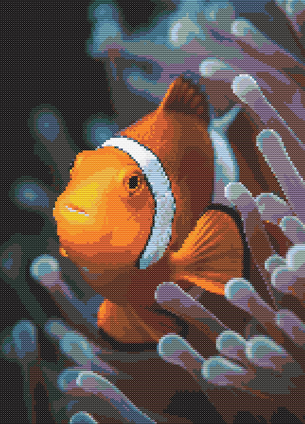 Grace of the Clownfish | Cross-Stitch Pattern (PDF) | Vibrant Coral Reef Scene (144 x 200 Stitches) | with DMC & Anchor Floss Key