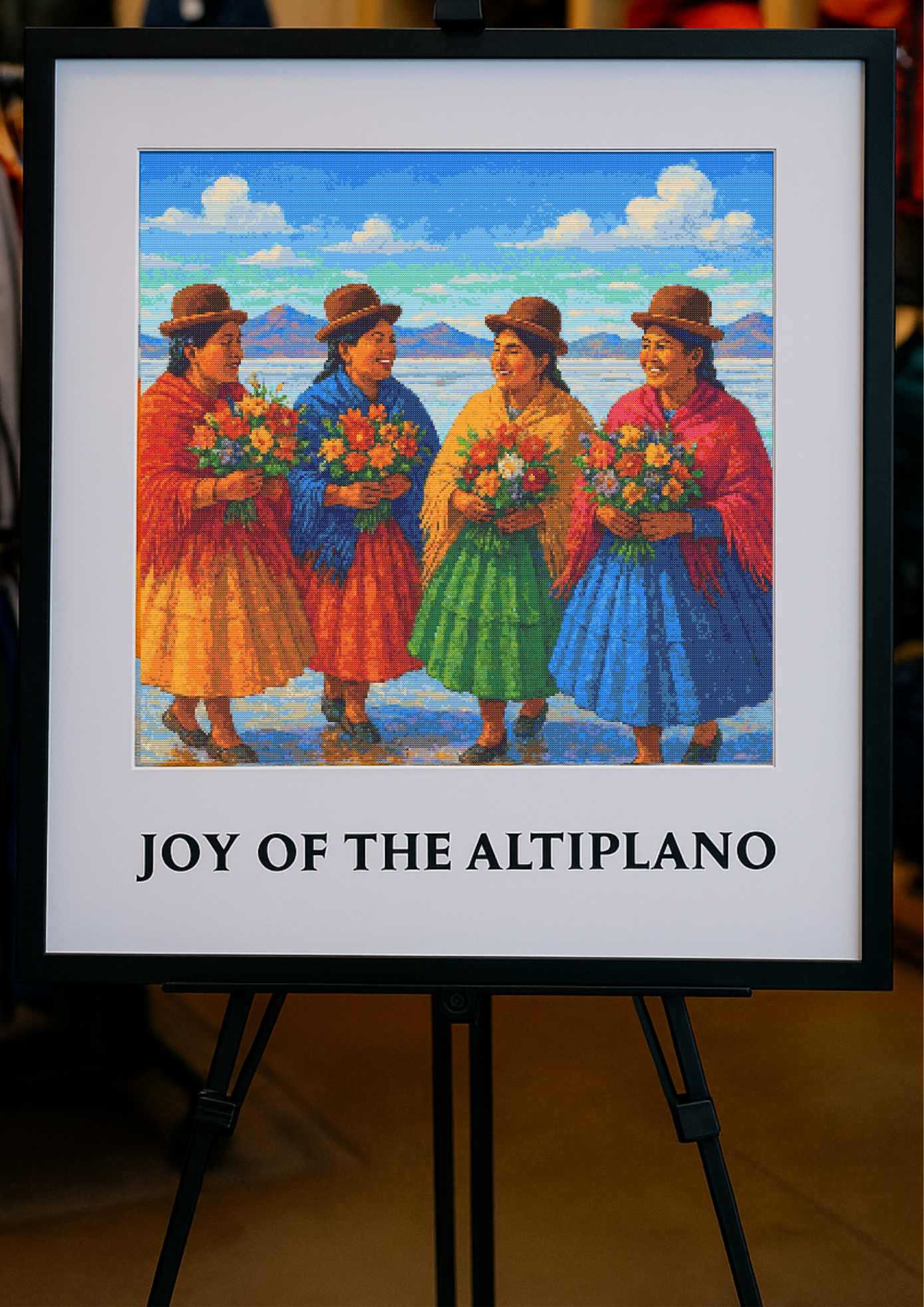 Joy of the Altiplano | Cross-Stitch Pattern (PDF) | Aymara Women with Flowers on the Bolivian Salt Flats (290 × 290 Stitches) | with DMC & Anchor Floss Key