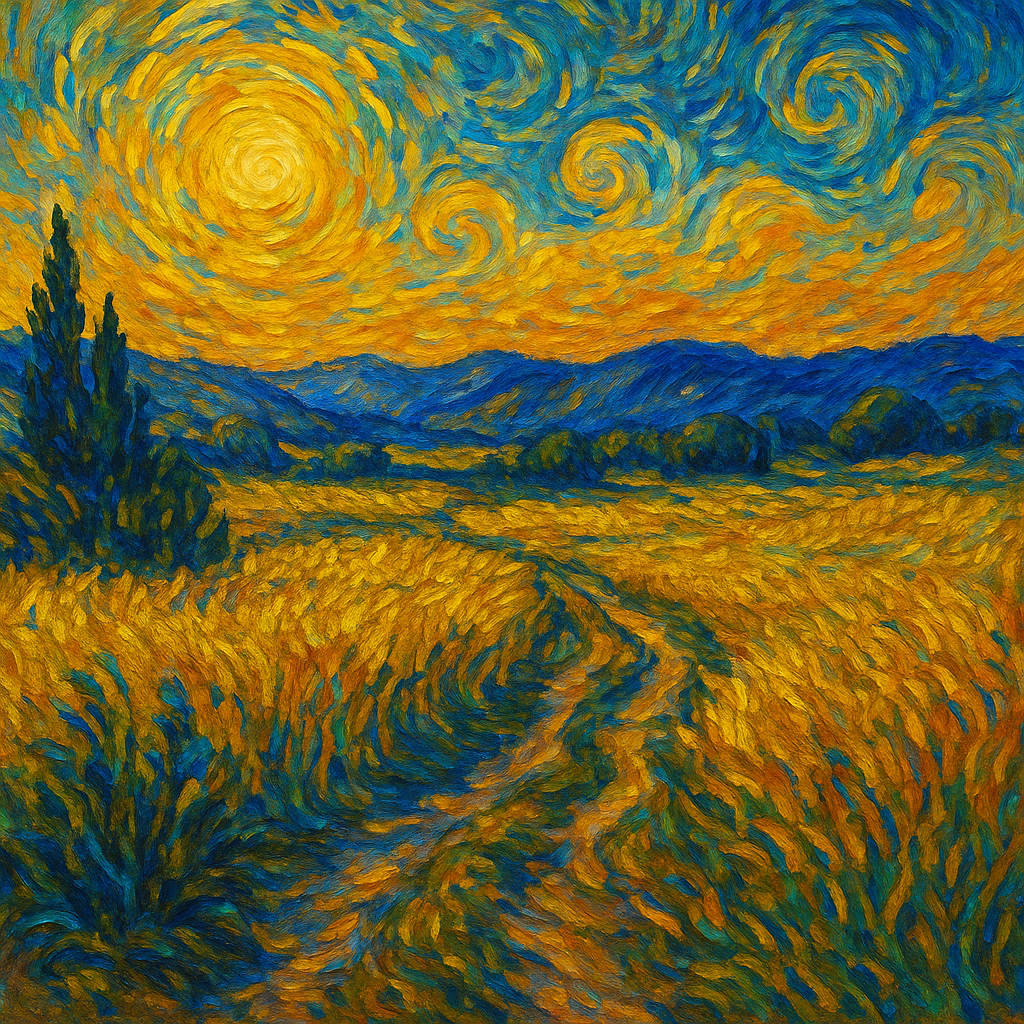 Golden Whirlwinds | Cross-Stitch Pattern (PDF) | Van Gogh-Inspired Wheatfield Scene (300 x 300 Stitches) | with DMC & Anchor Floss Key