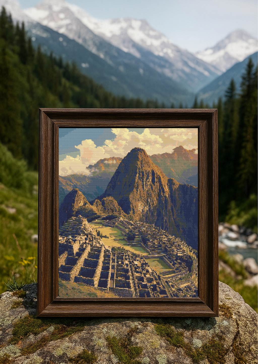 Mystic Heights of Machu Picchu | Cross-Stitch Pattern (PDF) | Majestic Sunrise Over Ancient Incan Citadel – Andes Mountain Landscape Embroidery (225 × 300 Stitches) | DMC & Anchor Floss Key