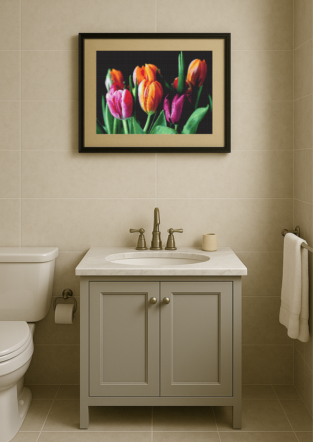 🌷 Spring Symphony – Colorful Tulip Bouquet | Cross-Stitch Pattern (PDF) | Floral Embroidery Design (230 x 186 Stitches) | with DMC &amp; Anchor Floss Key