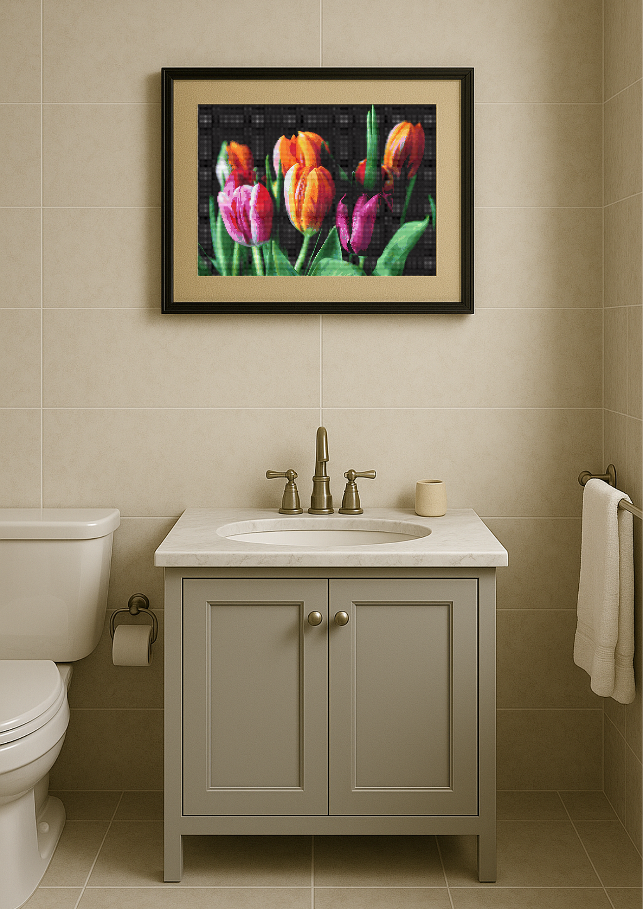 🌷 Spring Symphony – Colorful Tulip Bouquet | Cross-Stitch Pattern (PDF) | Floral Embroidery Design (230 x 186 Stitches) | with DMC &amp; Anchor Floss Key