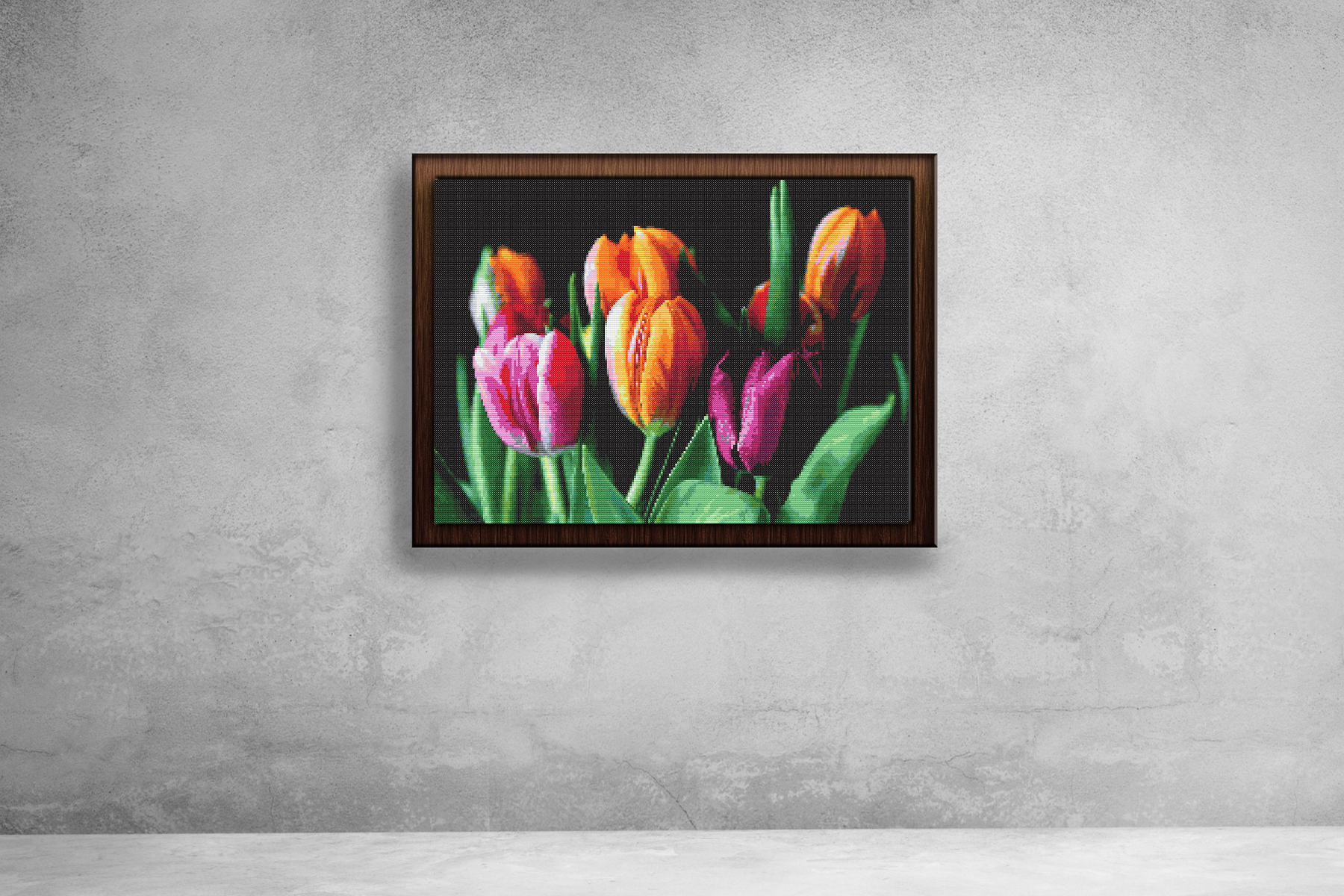 🌷 Spring Symphony – Colorful Tulip Bouquet | Cross-Stitch Pattern (PDF) | Floral Embroidery Design (230 x 186 Stitches) | with DMC &amp; Anchor Floss Key