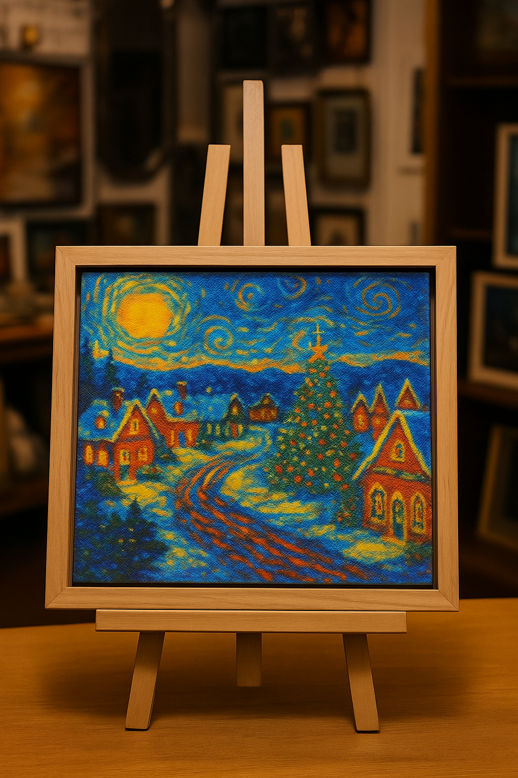 Starry Christmas Village – Van Gogh Style | Cross-Stitch Pattern (PDF) | Holiday Winter Night Embroidery Design (280 x 280 Stitches) | with DMC & Anchor Floss Key