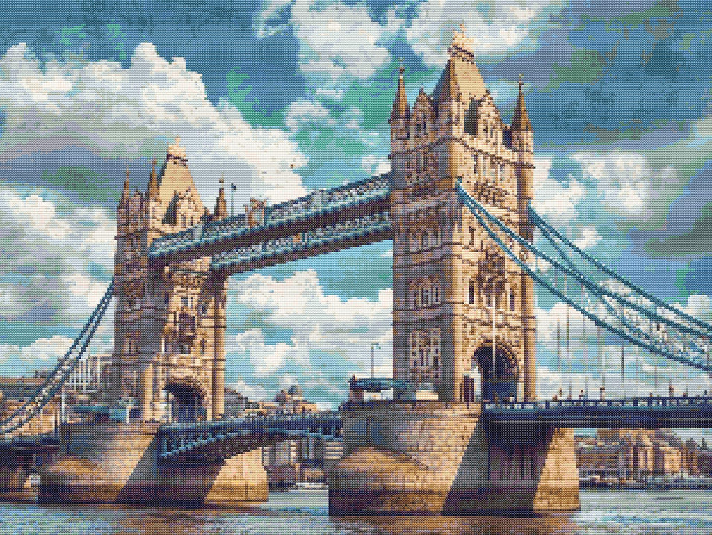 Tower Bridge Reflections | Cross-Stitch Pattern PDF | London Landmark Embroidery | Elegant Cityscape Art | 299×225 Stitches | DMC & Anchor Floss | Bridges of the World Series