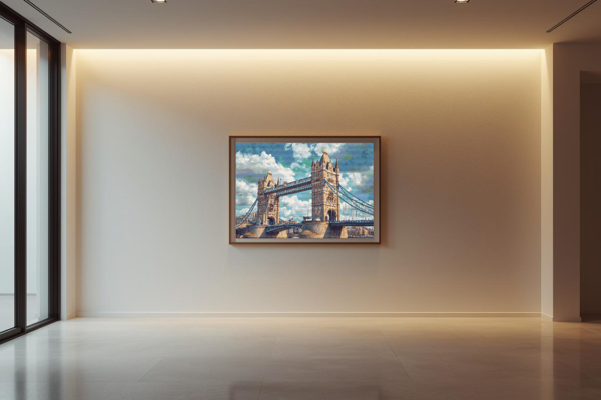 Tower Bridge Reflections | Cross-Stitch Pattern PDF | London Landmark Embroidery | Elegant Cityscape Art | 299×225 Stitches | DMC & Anchor Floss | Bridges of the World Series