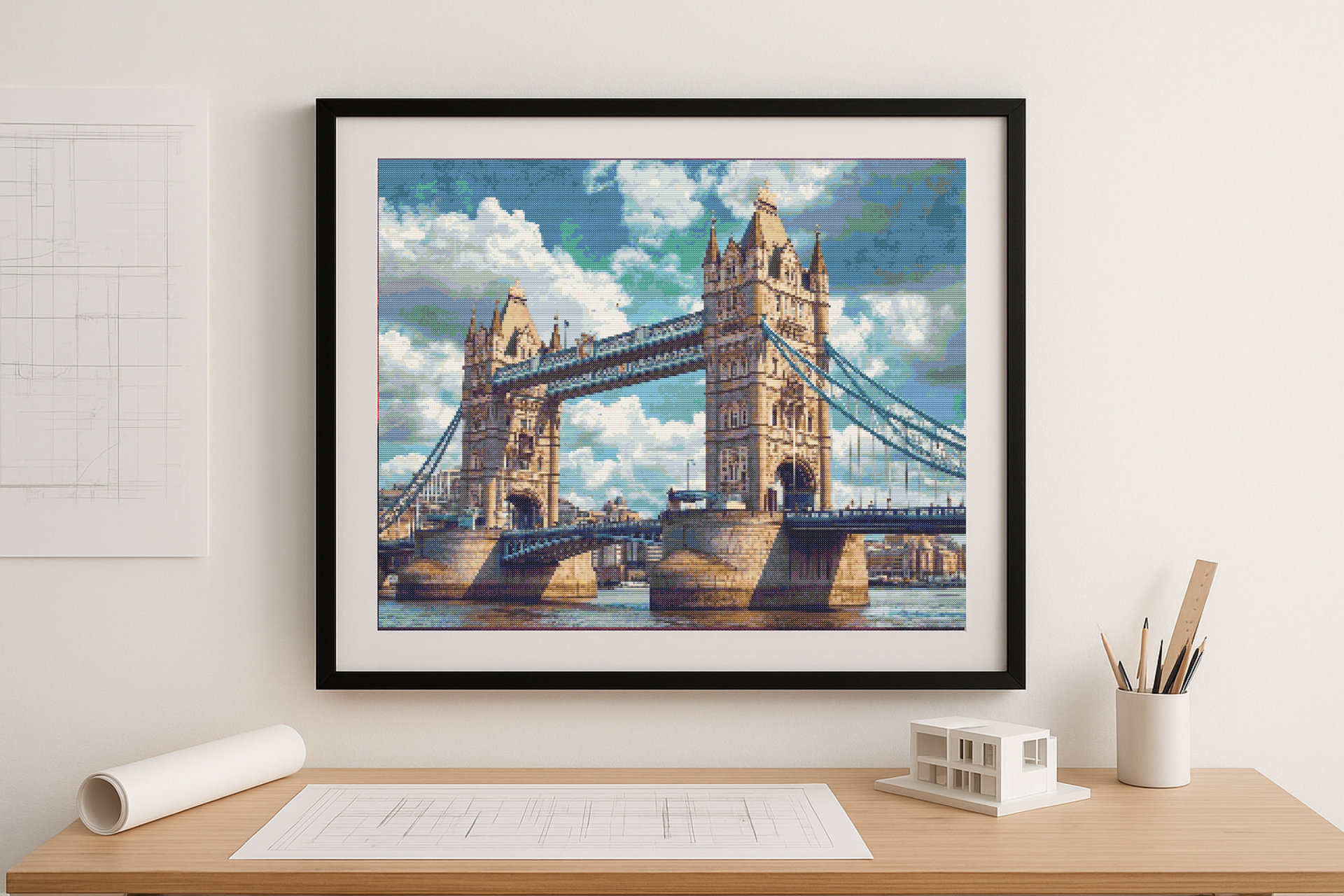 Tower Bridge Reflections | Cross-Stitch Pattern PDF | London Landmark Embroidery | Elegant Cityscape Art | 299×225 Stitches | DMC & Anchor Floss | Bridges of the World Series