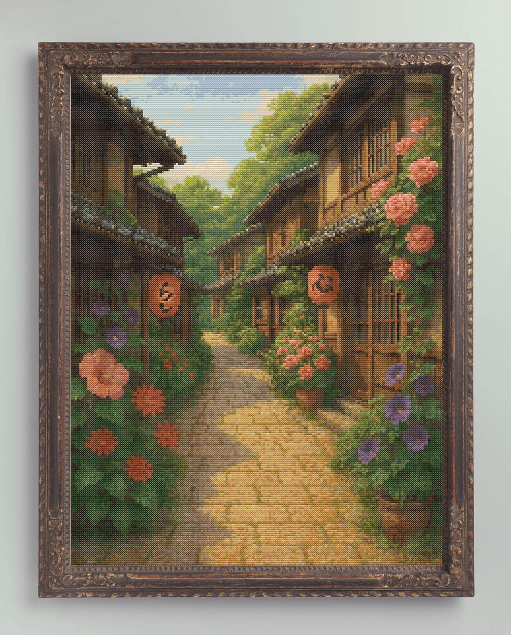 Tranquil Lantern Lane | Cross-Stitch Pattern (PDF) | Peaceful Japanese Street Scene (180 x 270 Stitches) | with DMC & Anchor Floss Key