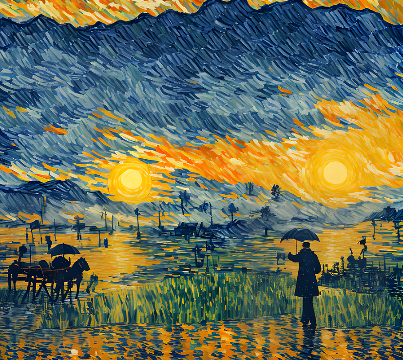 “Evening Glow by the Lake” Cross Stitch Pattern | Impressionist Landscape Embroidery PDF |  Design size: 280 × 250 stitches | Full DMC color key with stitch counts