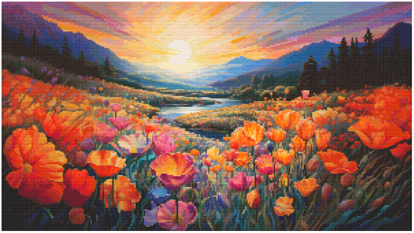 “Wildflower Sunset Dream” Cross Stitch Pattern (PDF) Bring the magic of a sunset to life—one stitch at a time.