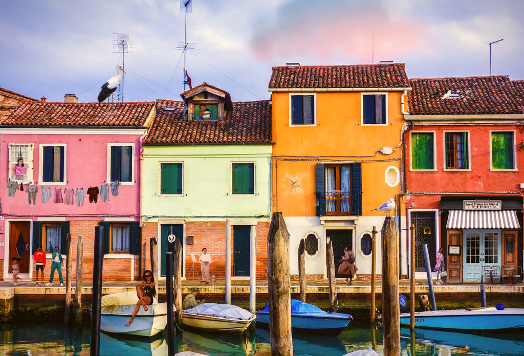 Colorful Houses of Burano – Cross Stitch Pattern PDF | Italian Canal Scene | Vibrant Waterfront Embroidery Design | Instant Digital Download
