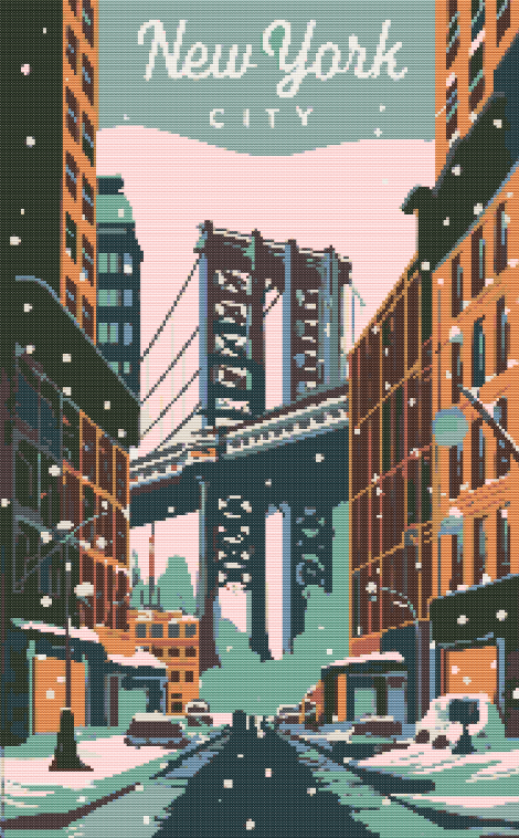 New York City Cross Stitch Pattern PDF | Winter Brooklyn Bridge Embroidery Design | Modern Cityscape Needlepoint | Urban Skyline Cross Stitch | NYC Winter Stitch Art | Instant Download