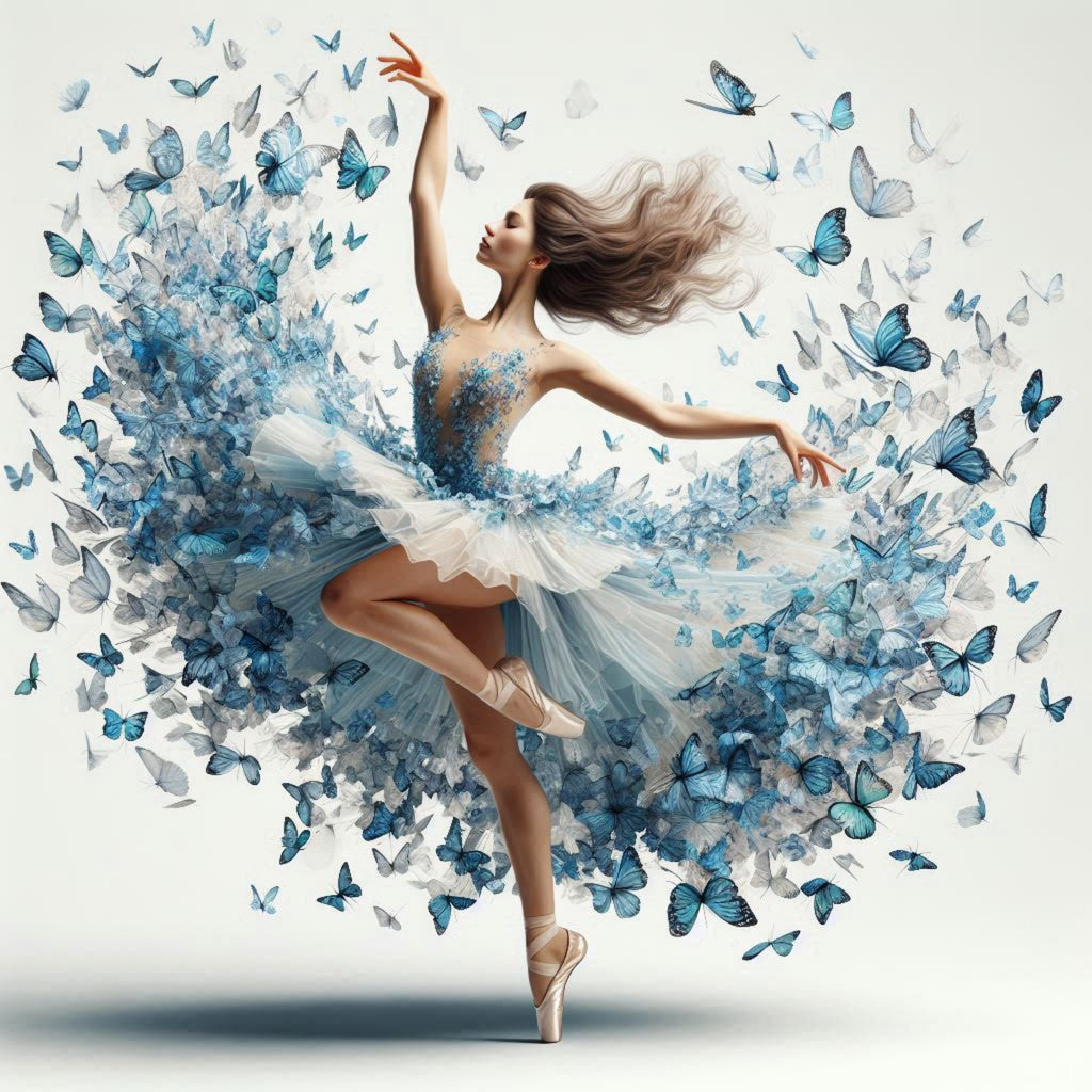 Butterfly Ballet Cross Stitch Pattern • Elegant Dancer PDF Design • Blue Butterflies Embroidery Chart • Instant Digital Download