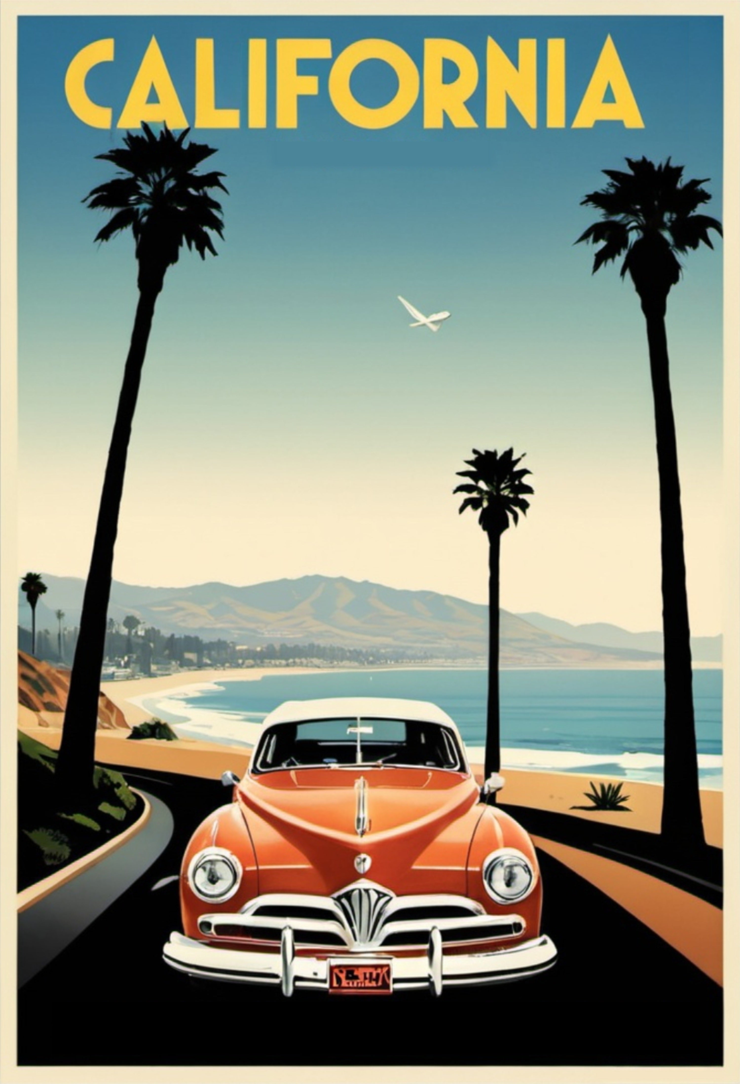 California Cross Stitch Pattern PDF | Vintage Car Beach Embroidery Design | Palm Trees Coastal Needlepoint | Retro Travel Poster Cross Stitch | Digital Download Pattern