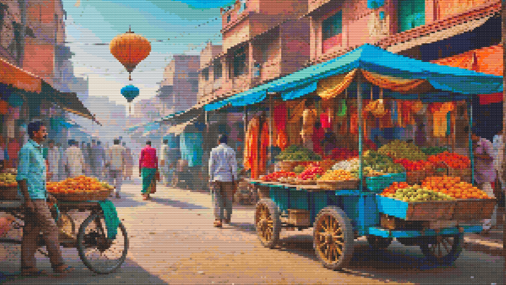 Complete Nepalese Street Market Cross Stitch Pattern PDF | Kathmandu Bazaar Embroidery Design | Full Color Counted Cross Stitch Chart | Cultural Travel Wall Art | DIY Needlepoint Pattern